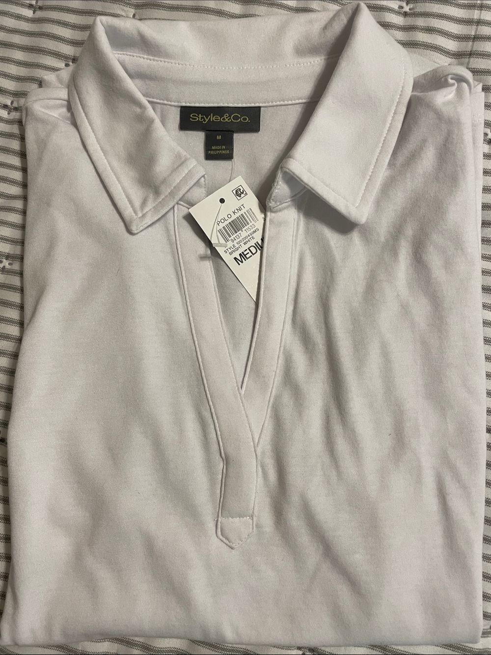 NWT Style & Co Classic Women’s White Polo V-Neck Top